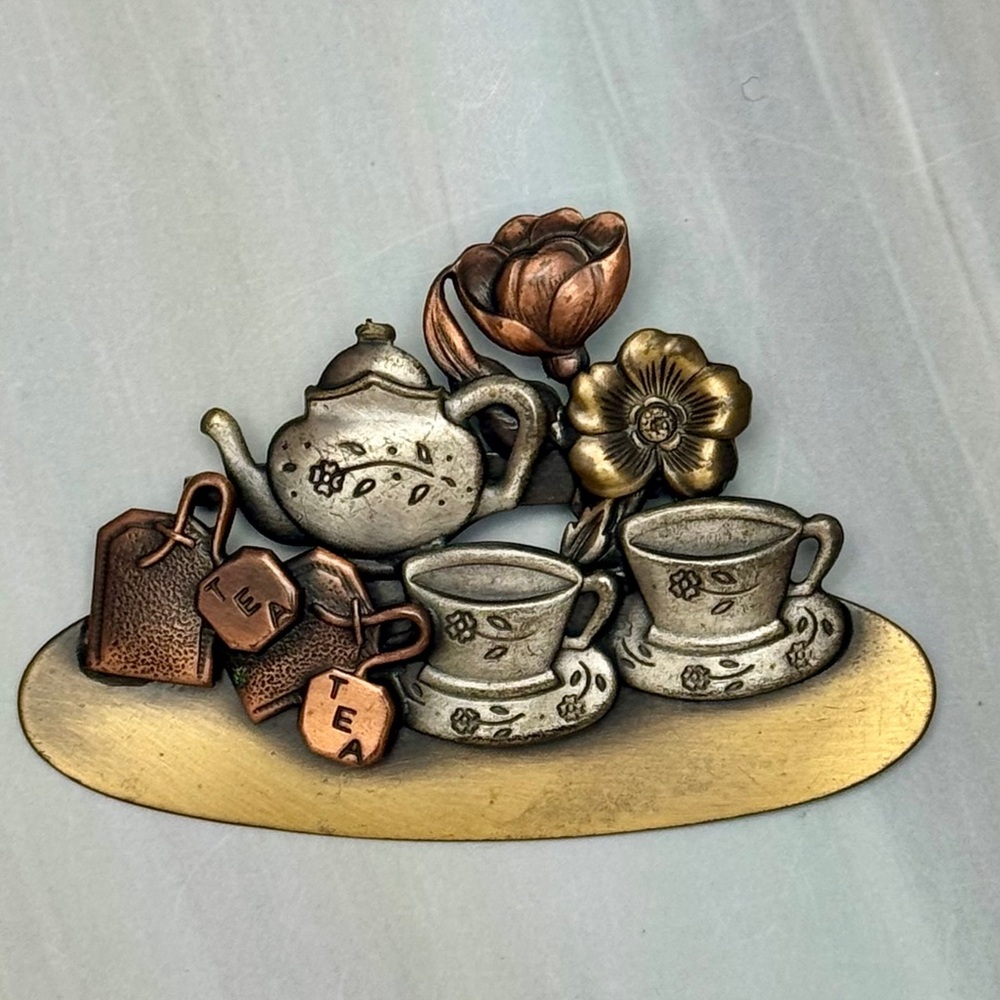 Vintage Mixed Metals Tea Party K&T Brooch